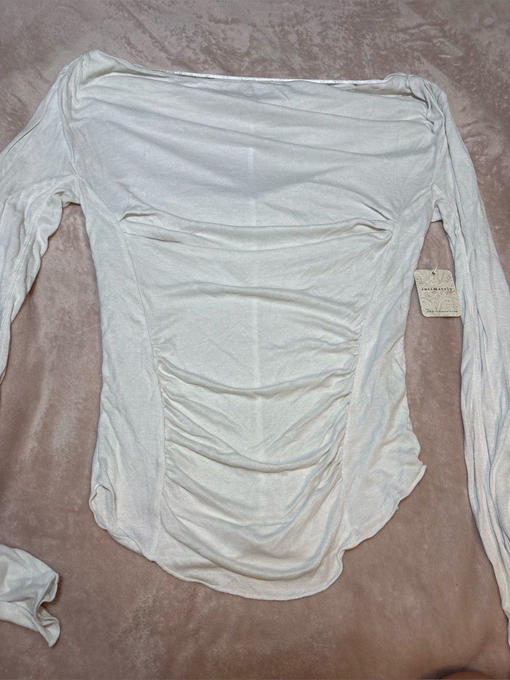 Free People White Ruched Long Sleeve Top